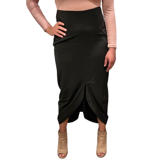 Elm Design Black Midi Skirt Tulip Hem Draped Gathered Pencil, Size 1 (Small) - Picture 2 of 12